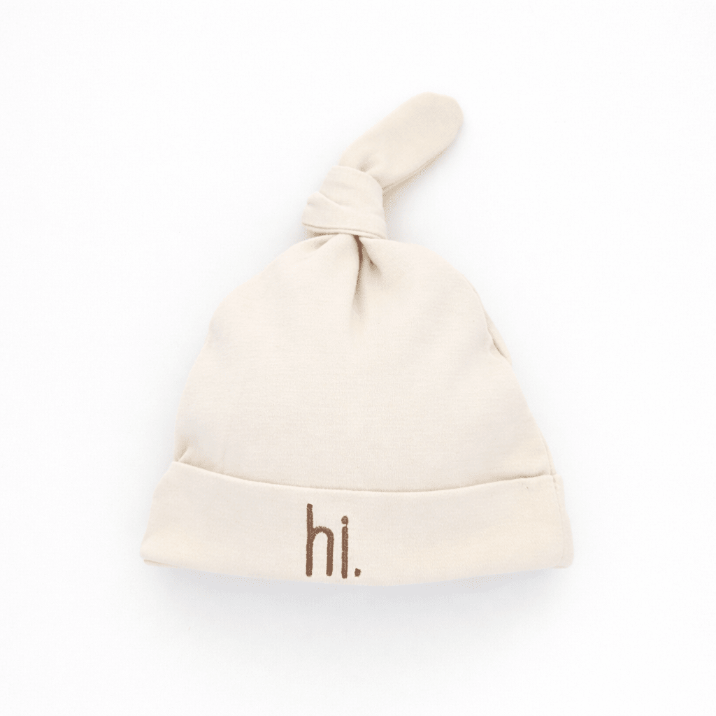 hi. Embroidered Pecan Knotted Baby Hat - Knotted Hat