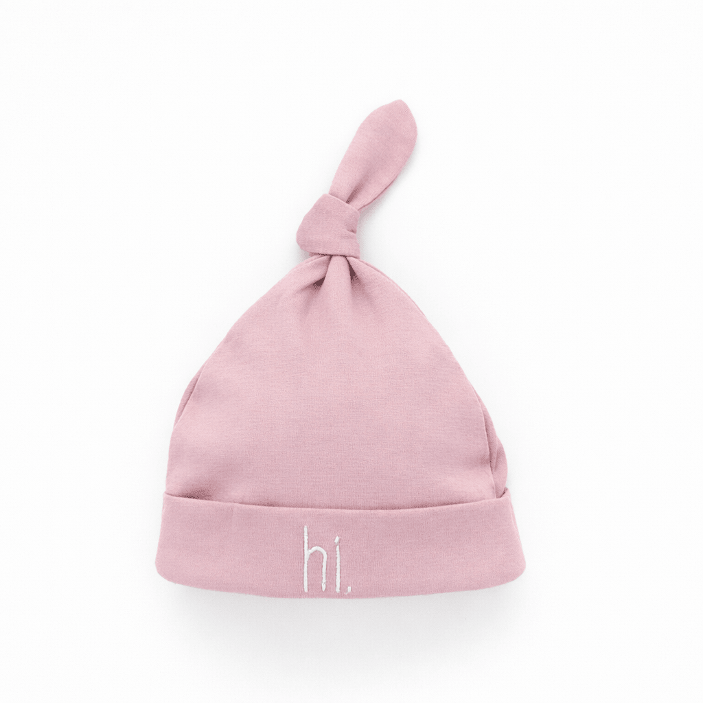 hi. Embroidered Rosy Pink Knotted Baby Hat - Knotted Hat