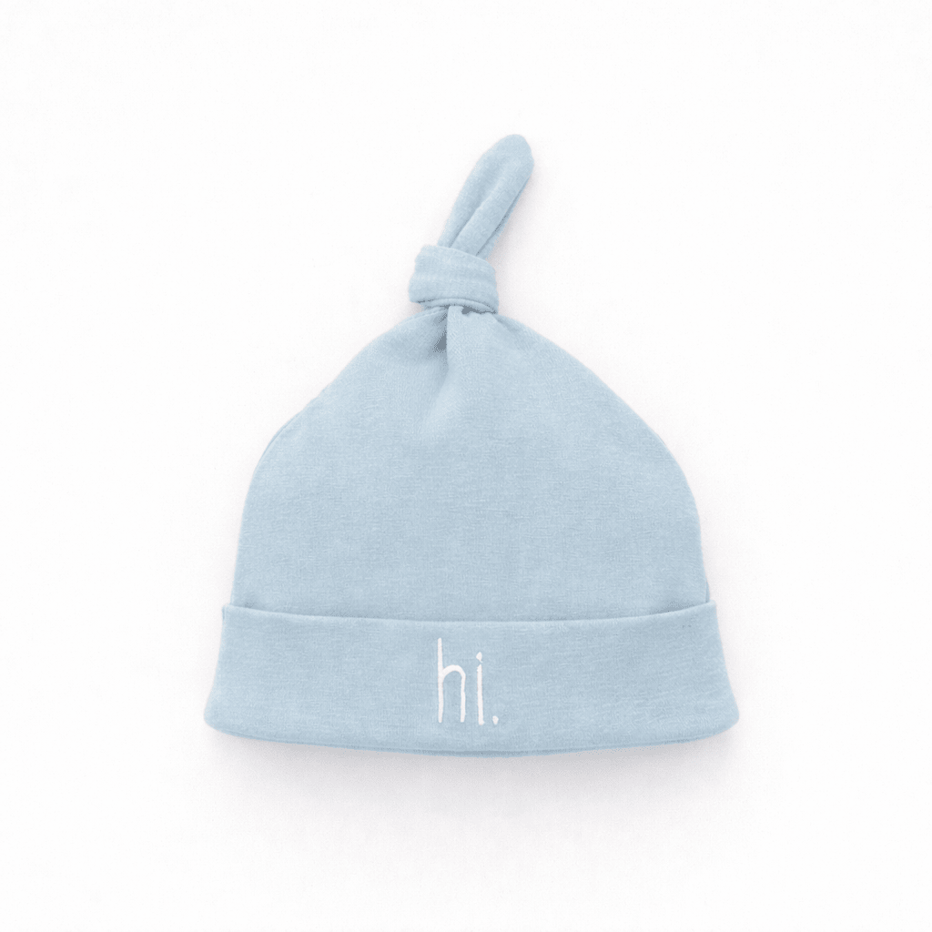 hi. Embroidered Surf Blue Knotted Baby Hat - Knotted Hat