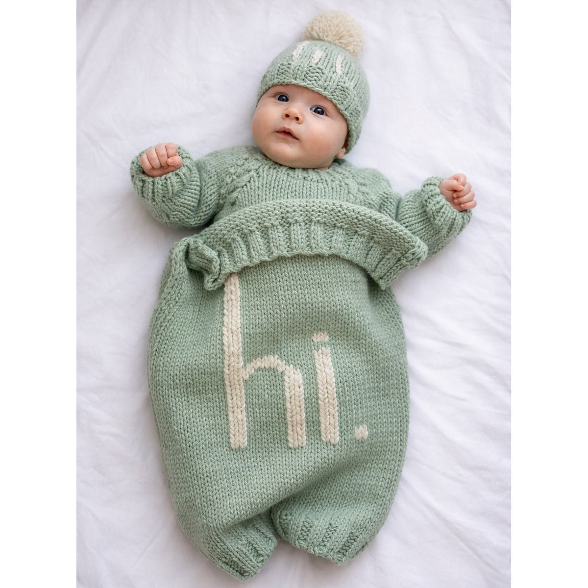 hi. Hand Knit Blanket Sage Green - Blanket