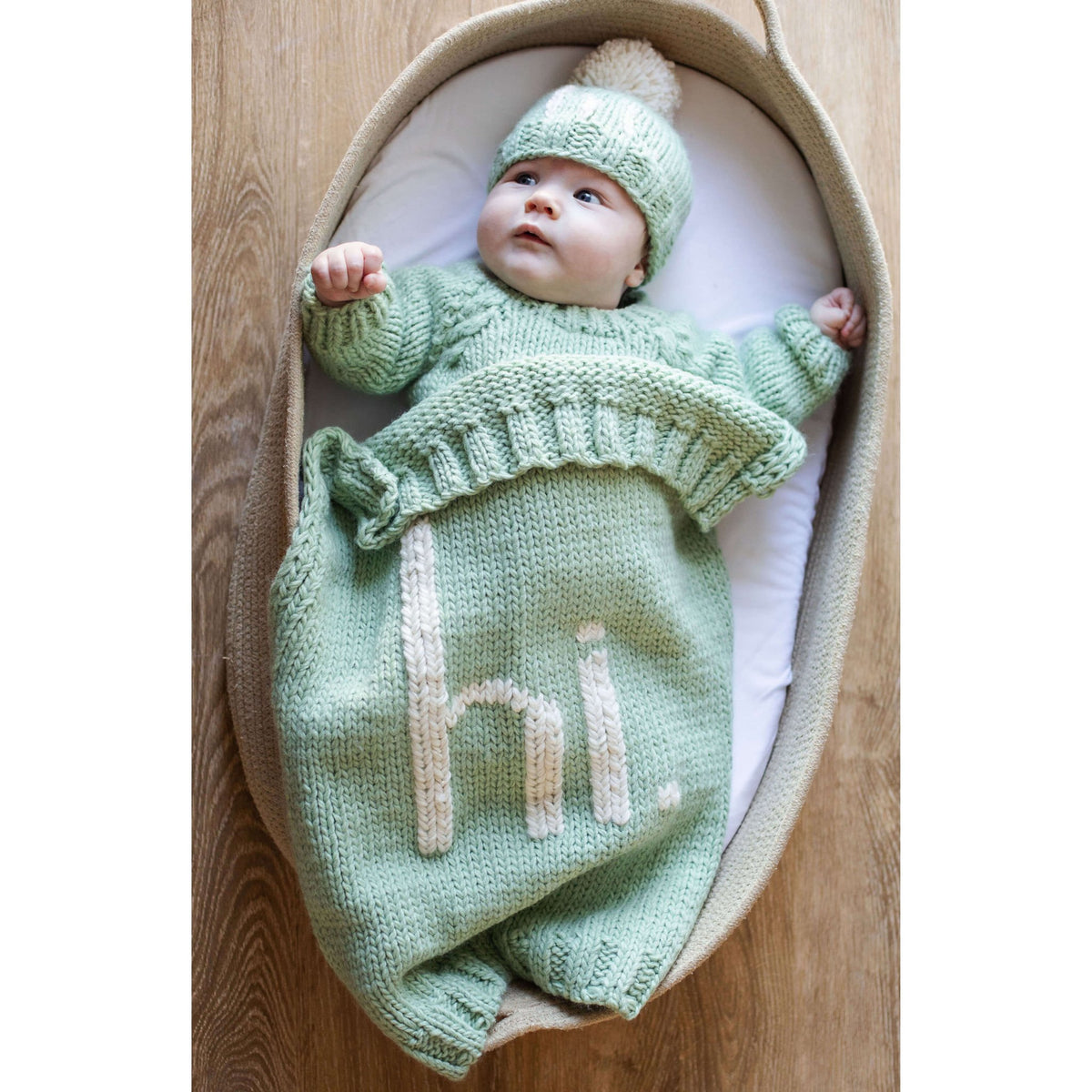 hi. Hand Knit Blanket Sage Green - Blanket