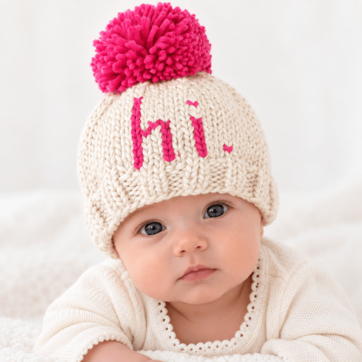 hi. Neon Pink Hand Knit Beanie Hat