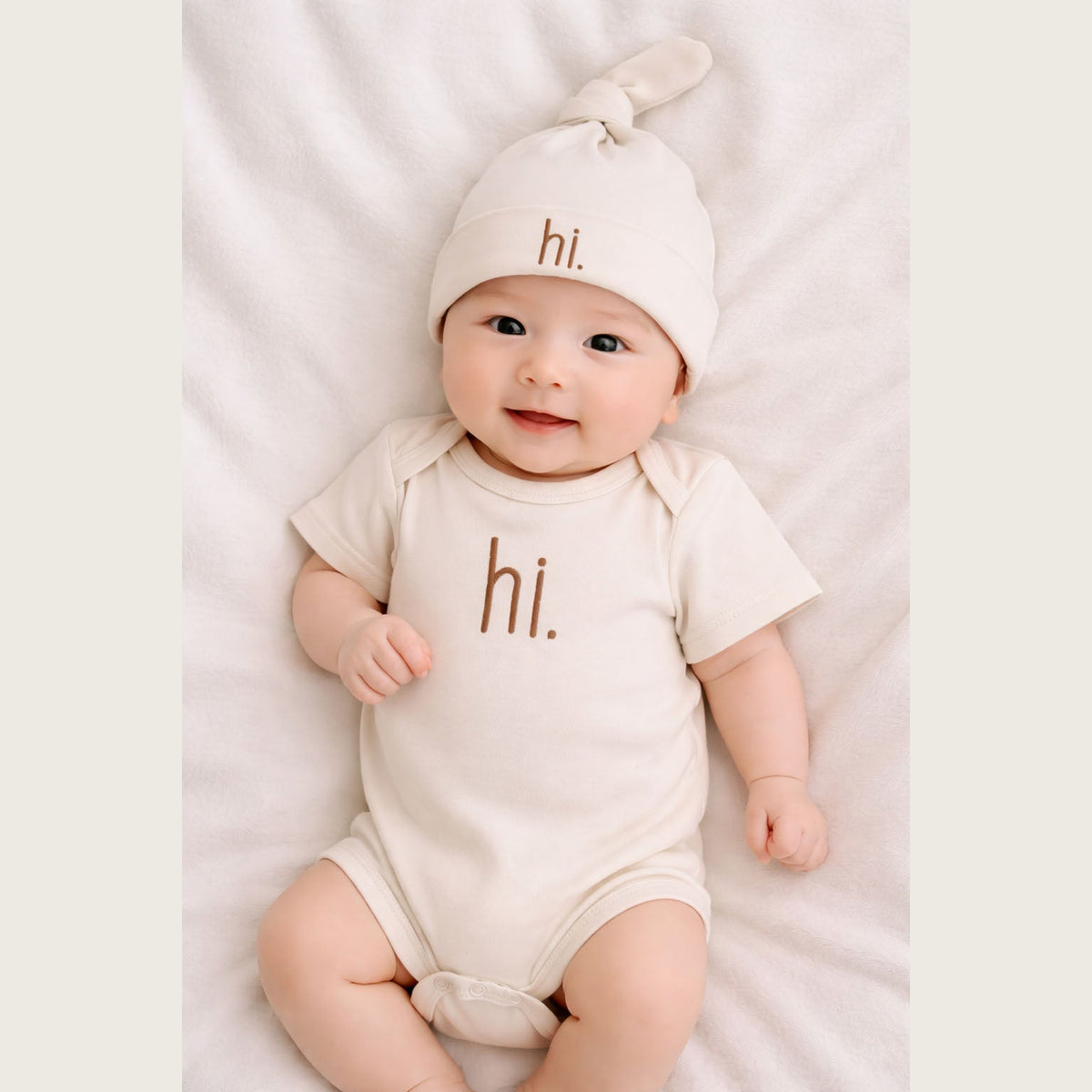 hi. Pecan Cotton Knit Onesie for Baby - Onesie