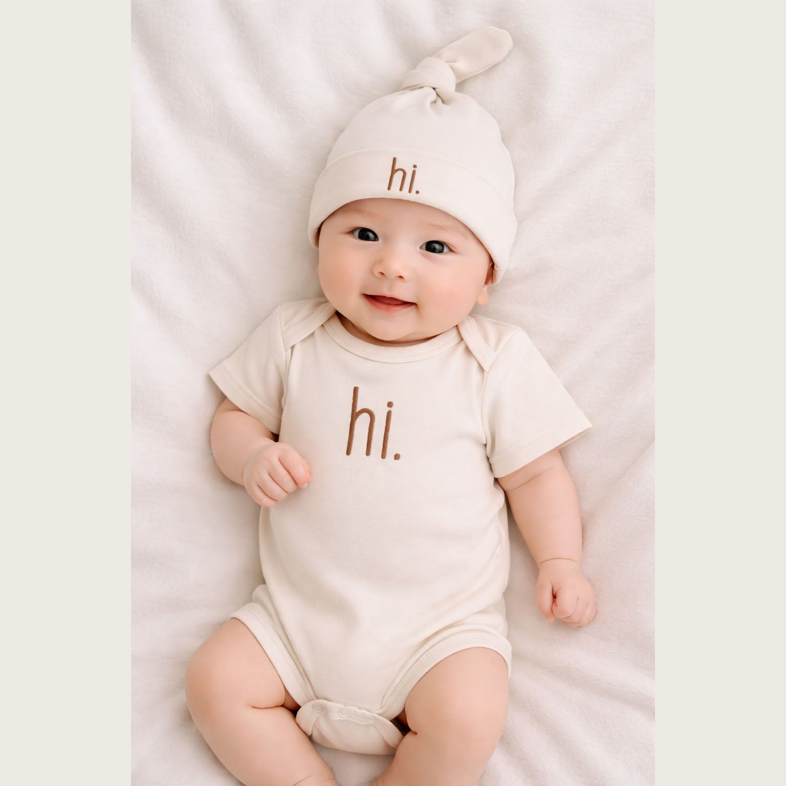 hi. Pecan Cotton Knit Onesie for Baby - Onesie