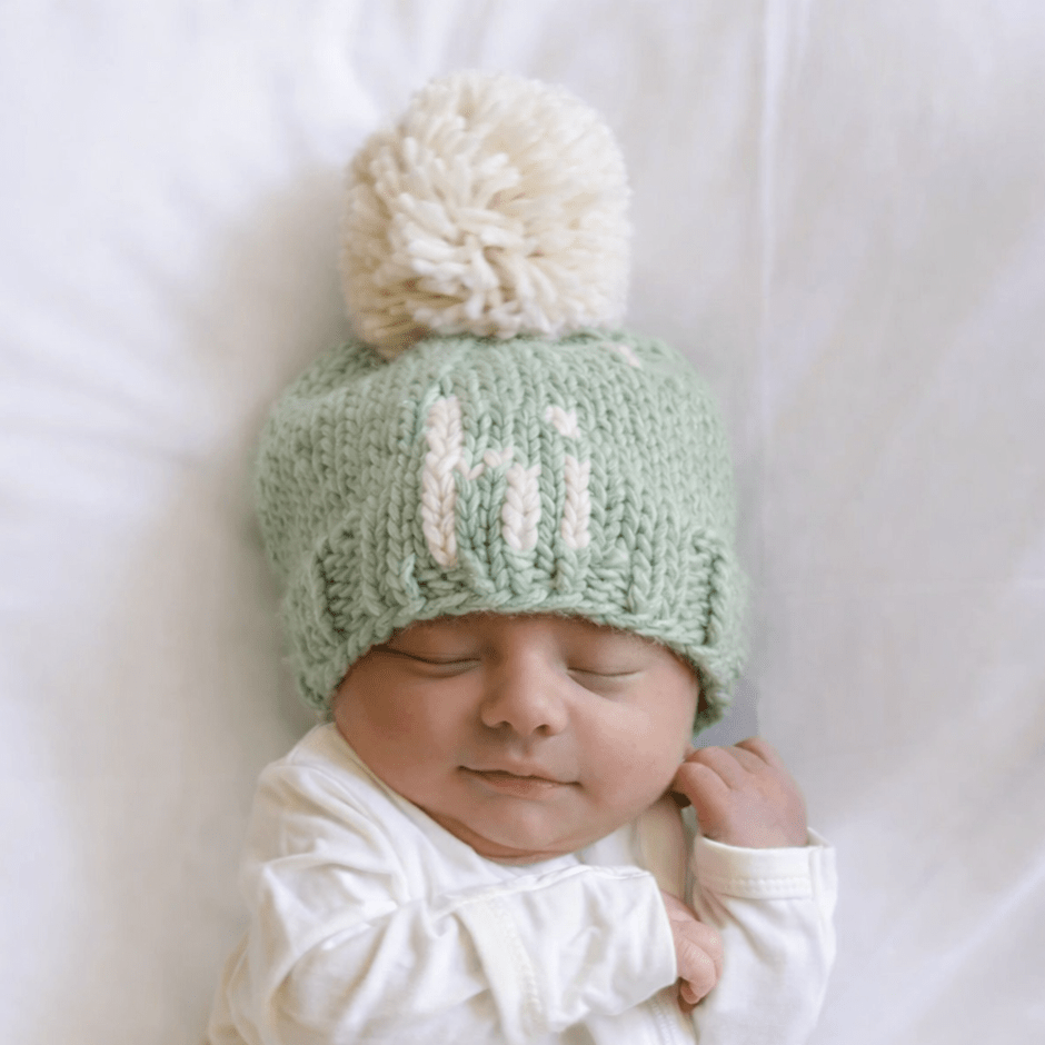 hi. Sage Green Hand Knit Beanie Hat - Beanie Hats