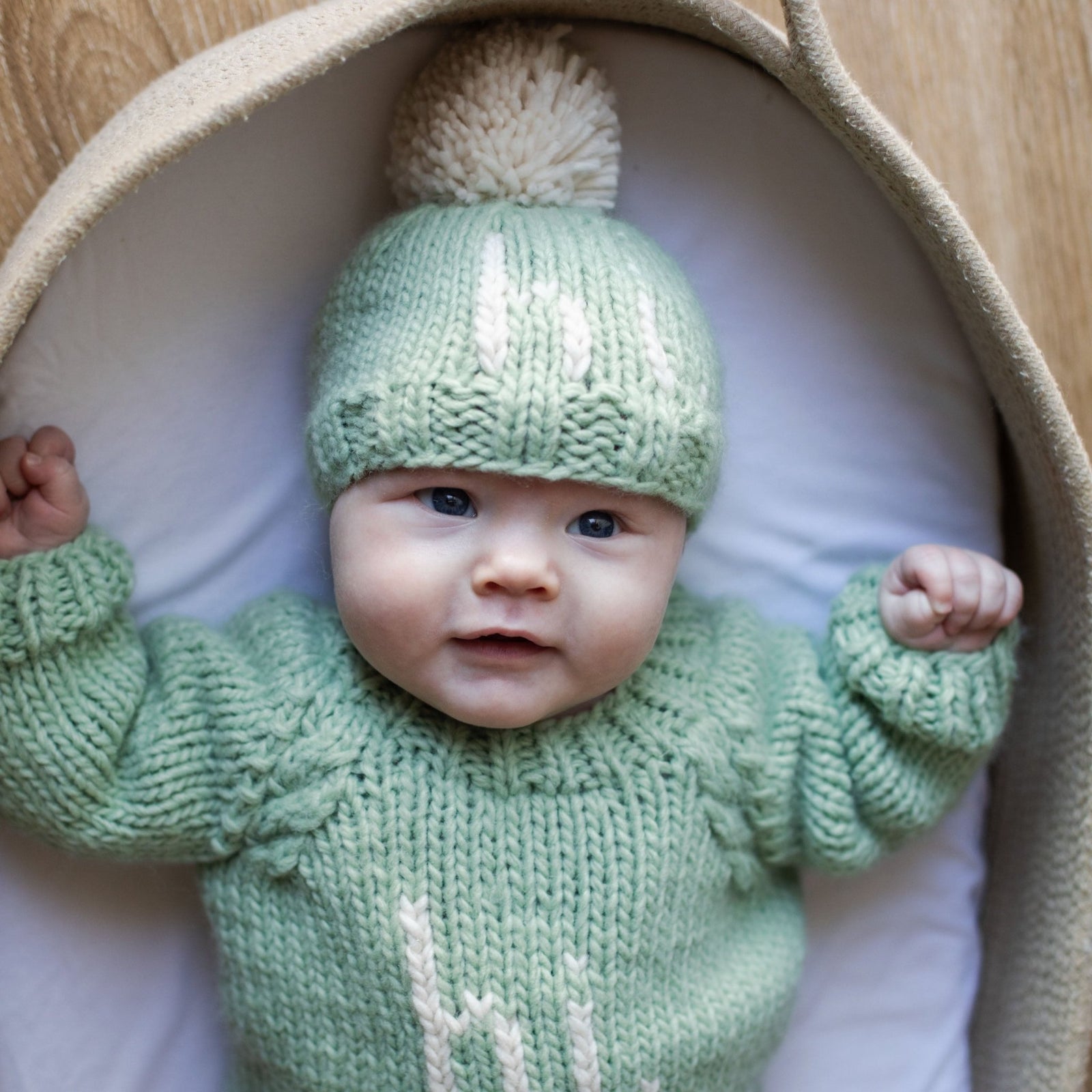 hi. Sage Green Hand Knit Beanie Hat - Beanie Hats