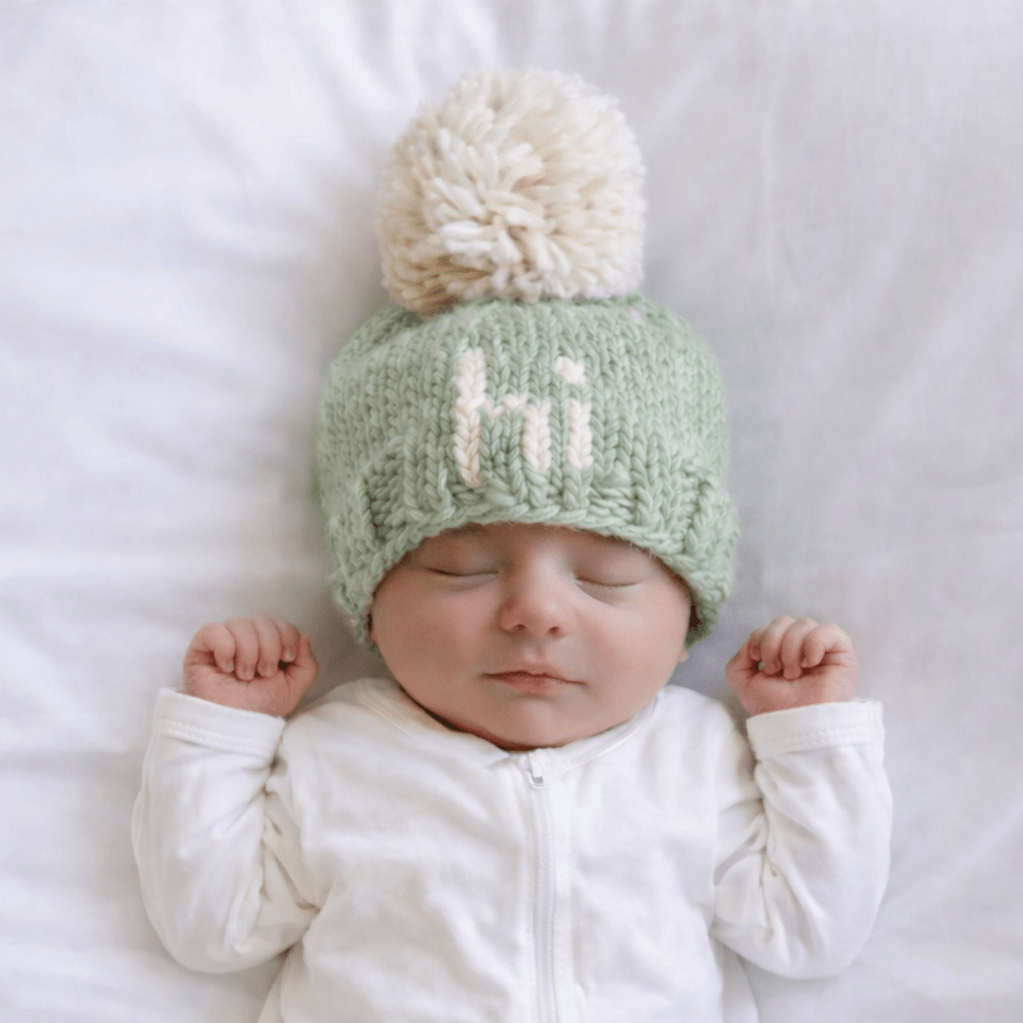 hi. Sage Green Hand Knit Beanie Hat - Beanie Hats