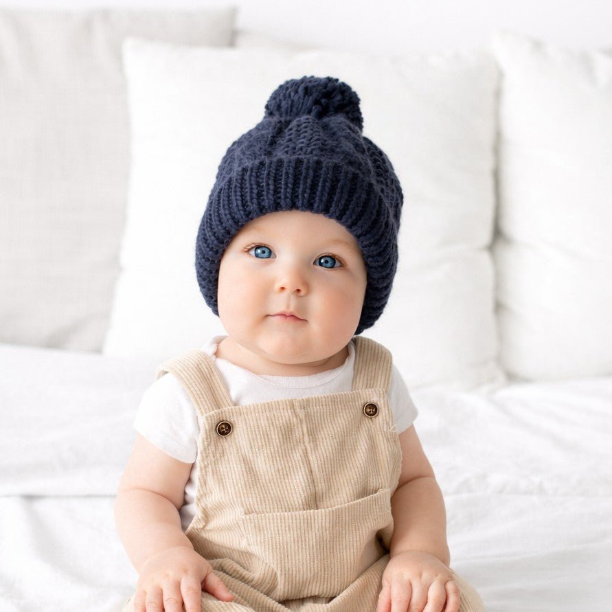 Indigo Cable Knit Beanie Hat for Babies thru Adults - Beanie Hats