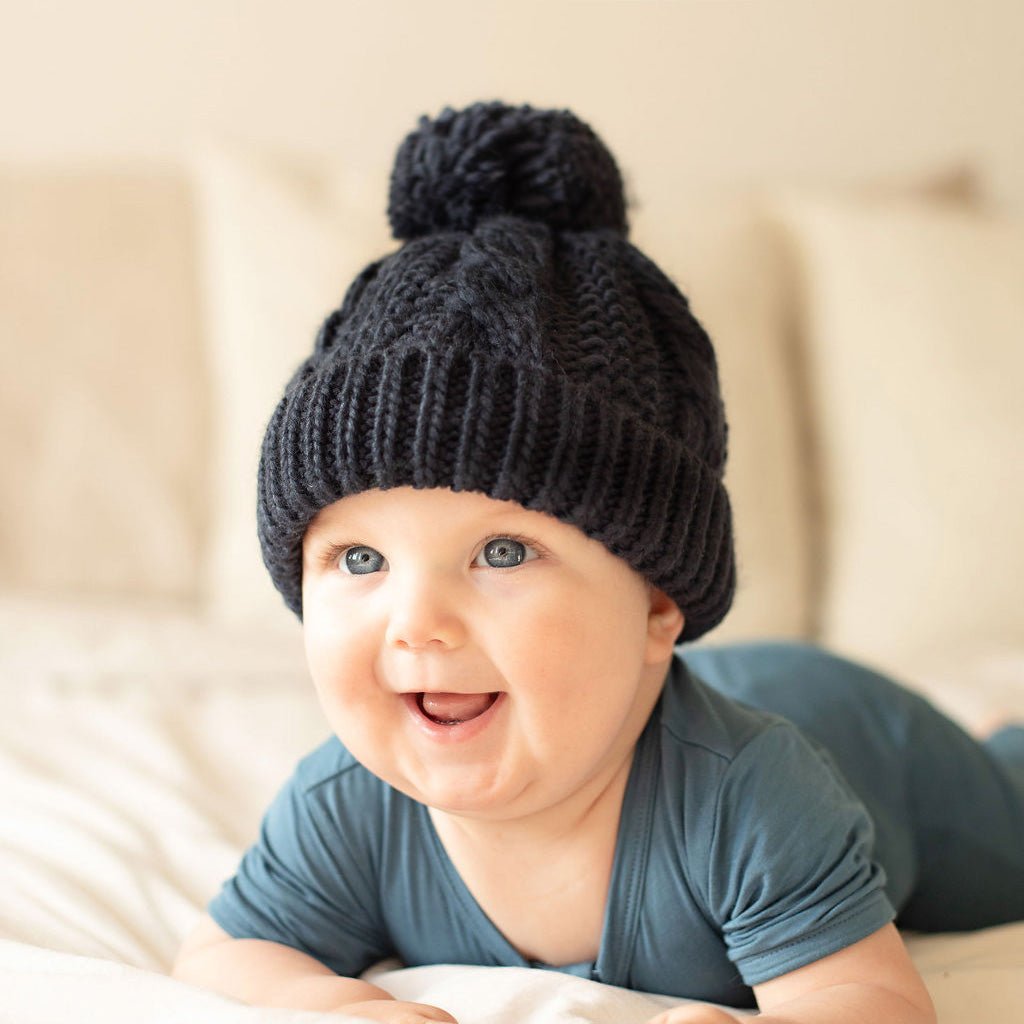 Indigo Cable Knit Beanie Hat for Babies thru Adults - Beanie Hats