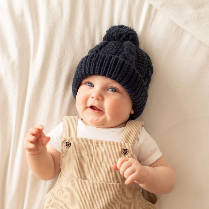 Indigo Cable Knit Beanie Hat for Babies thru Adults - Beanie Hats