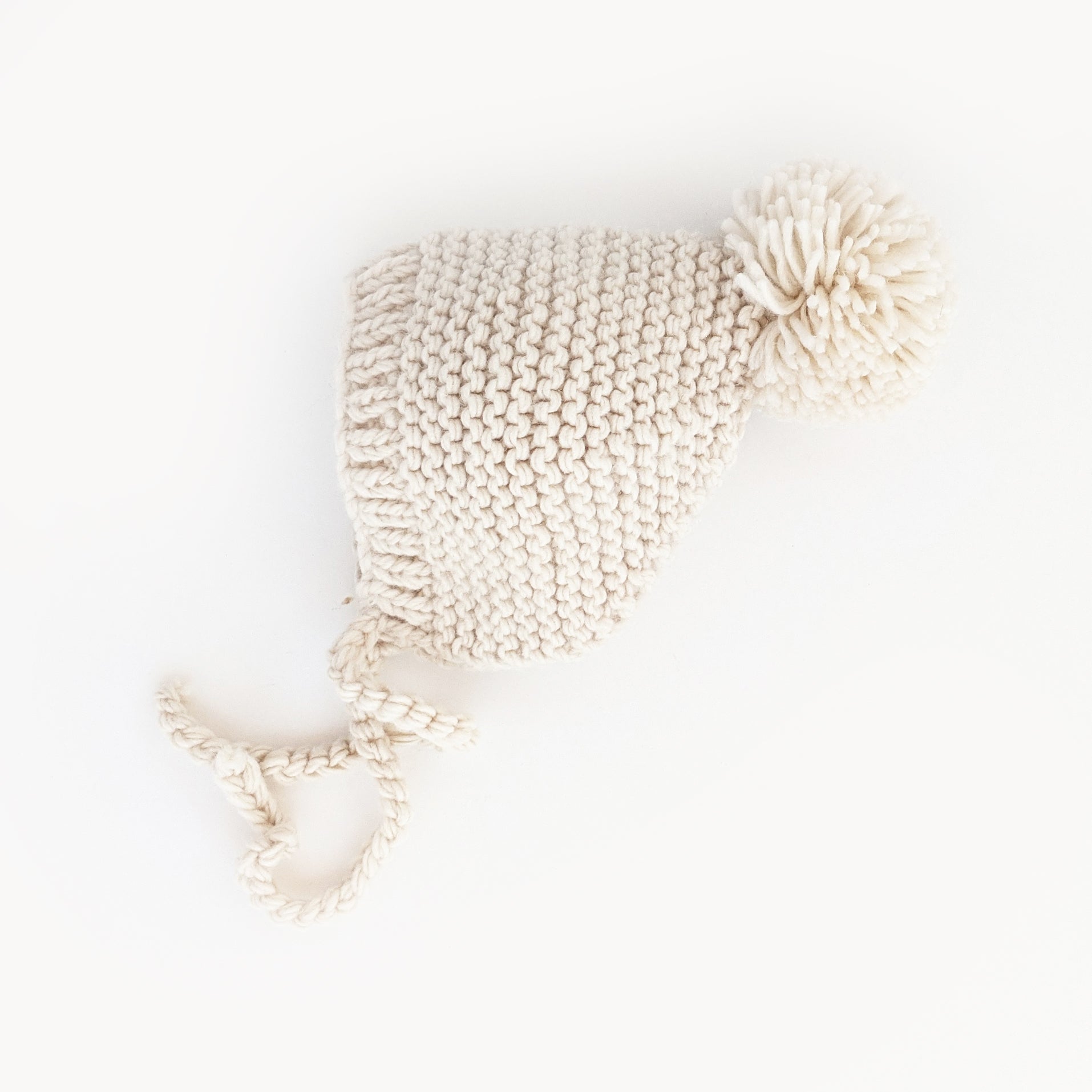 Natural Garter Stitch Knit Bonnet - Beanie Hats