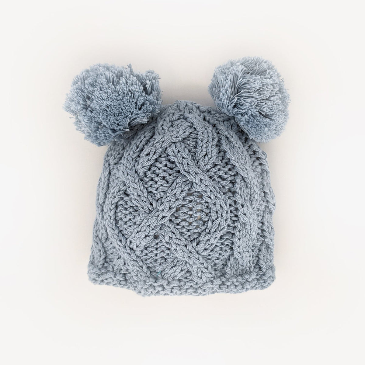 Newborn Aran Chambray Double Pom Pom Beanie Hat Infant - Newborn Knits