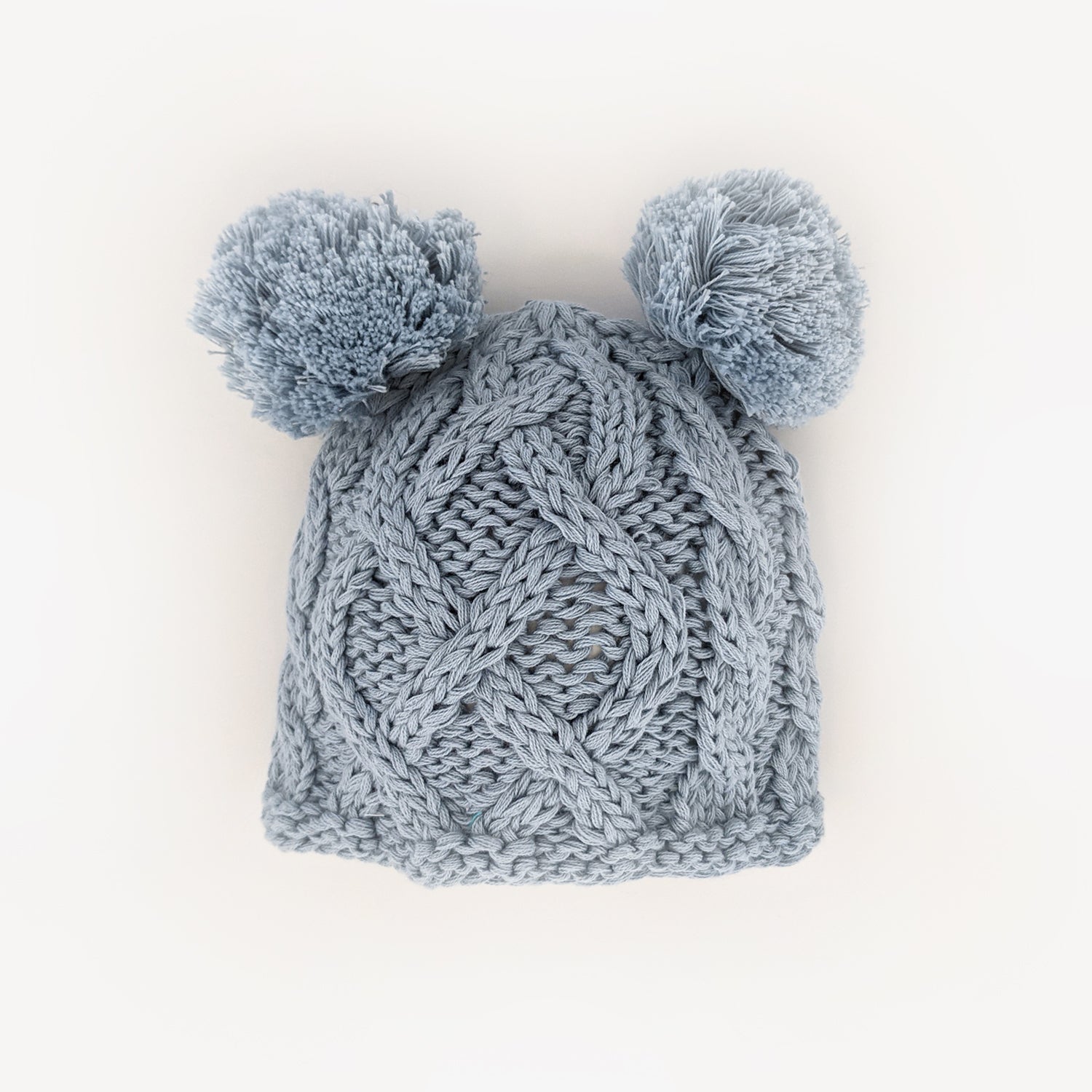 Newborn Aran Chambray Double Pom Pom Beanie Hat Infant - Newborn Knits