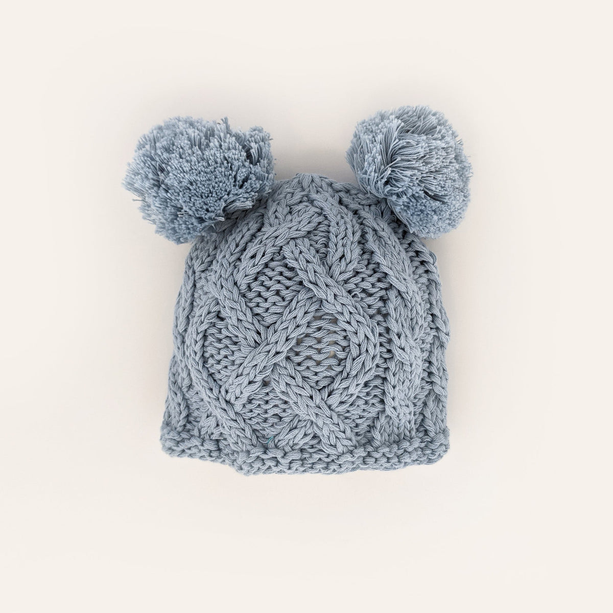 Newborn Aran Chambray Double Pom Pom Beanie Hat Infant - Newborn Knits
