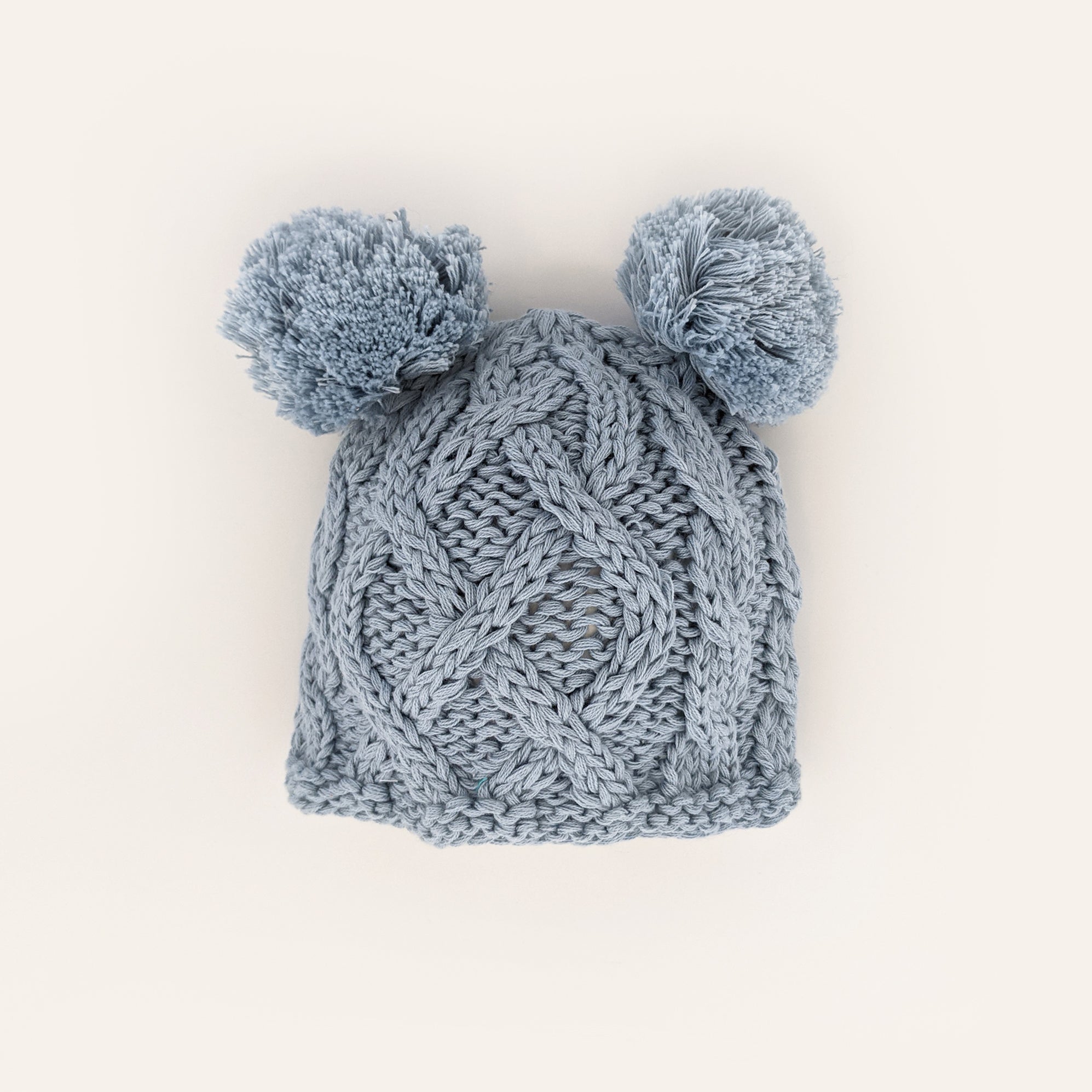 Newborn Aran Chambray Double Pom Pom Beanie Hat Infant - Newborn Knits