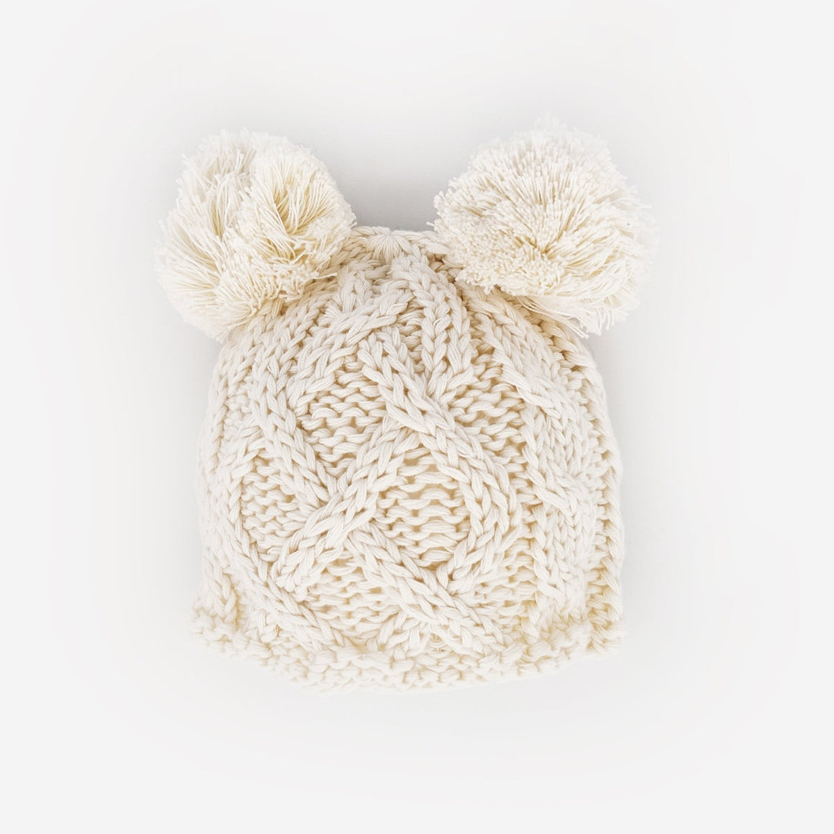 Newborn Aran Natural Double Pom Pom Beanie Hat Infant - Newborn Knits