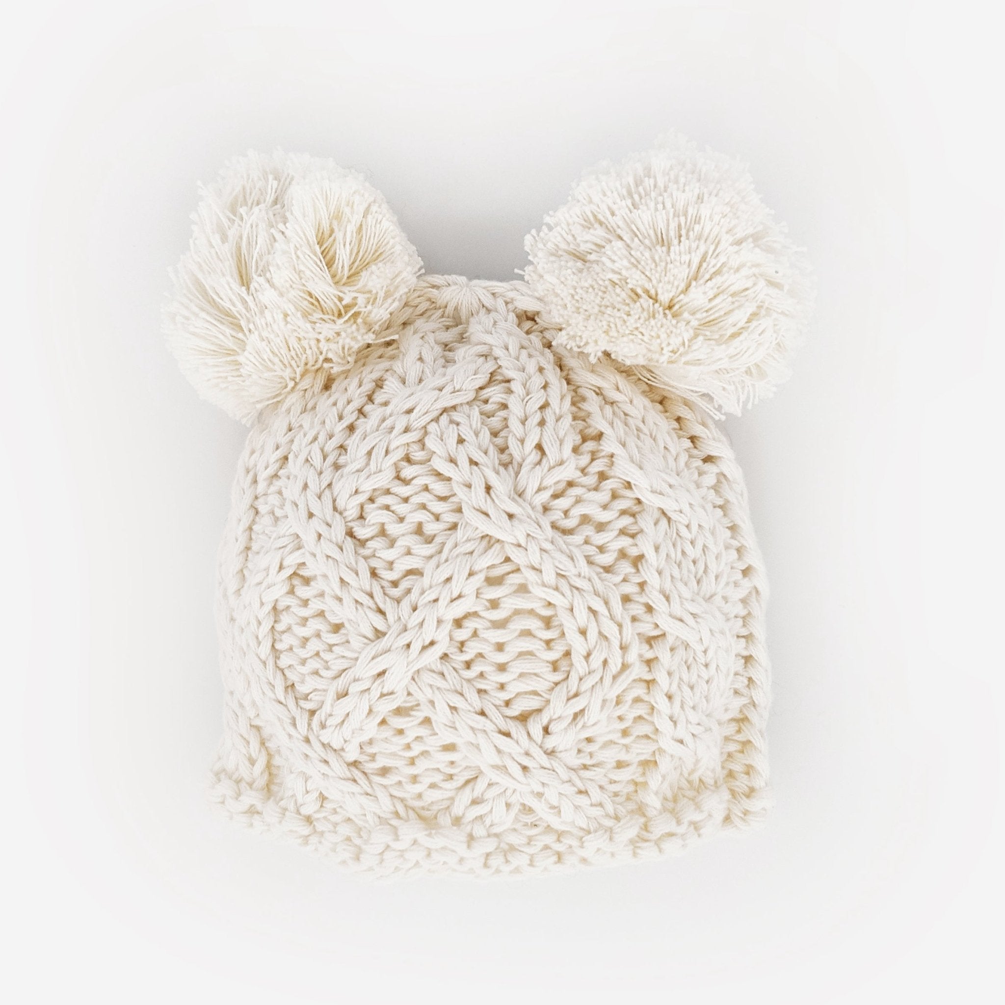 Newborn Aran Natural Double Pom Pom Beanie Hat Infant 