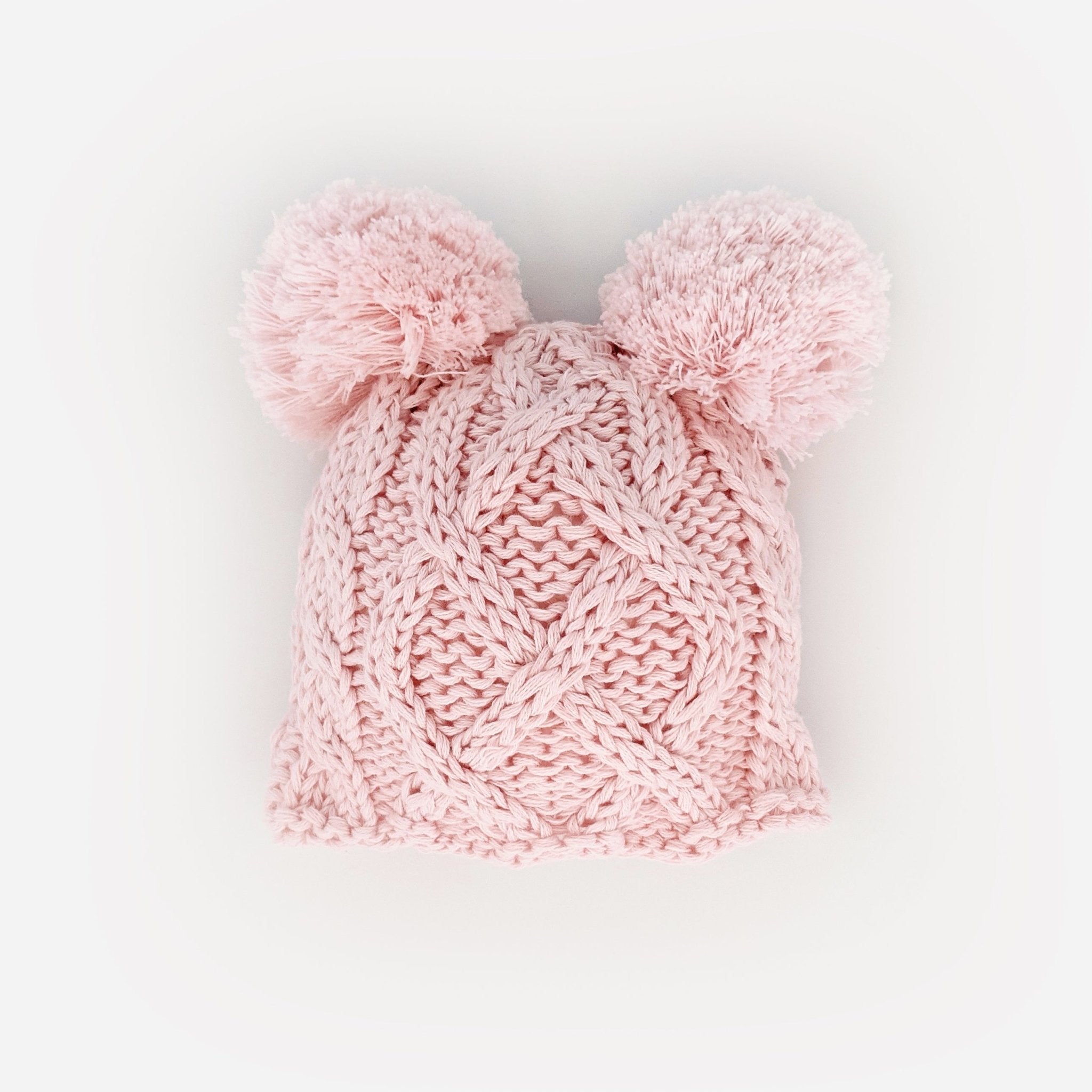 Newborn Aran Pink Double Pom Pom Beanie Hat Huggalugs