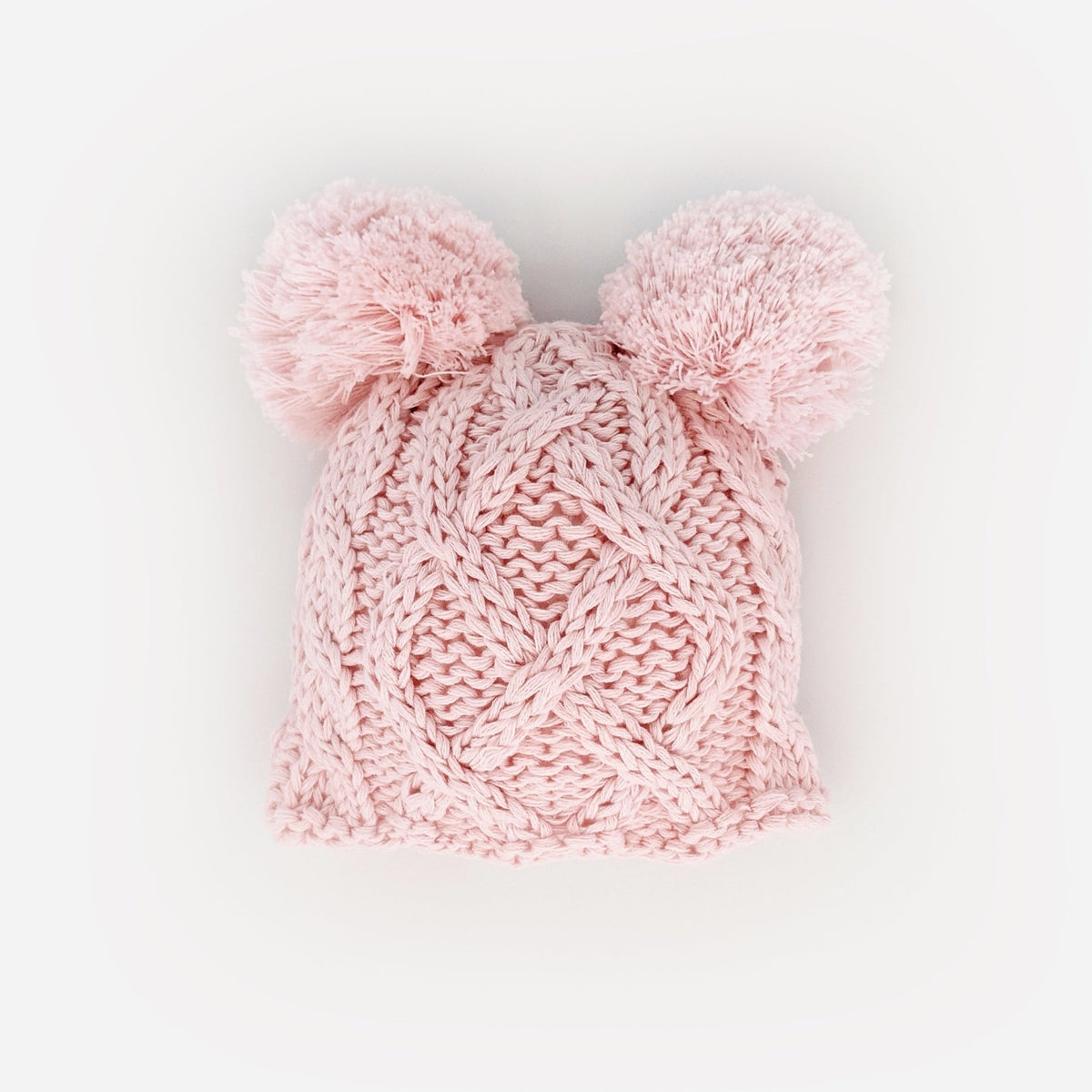 Newborn Aran Pink Double Pom Pom Beanie Hat - Newborn Knits