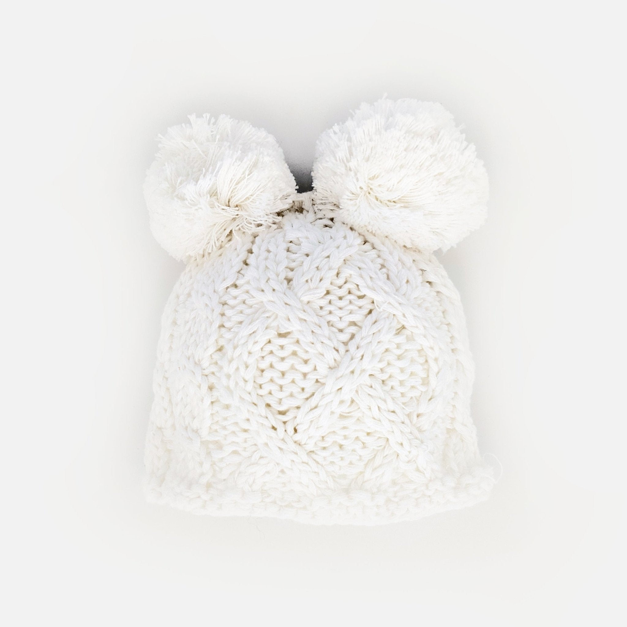 Newborn Aran White Double Pom Pom Beanie Hat Huggalugs