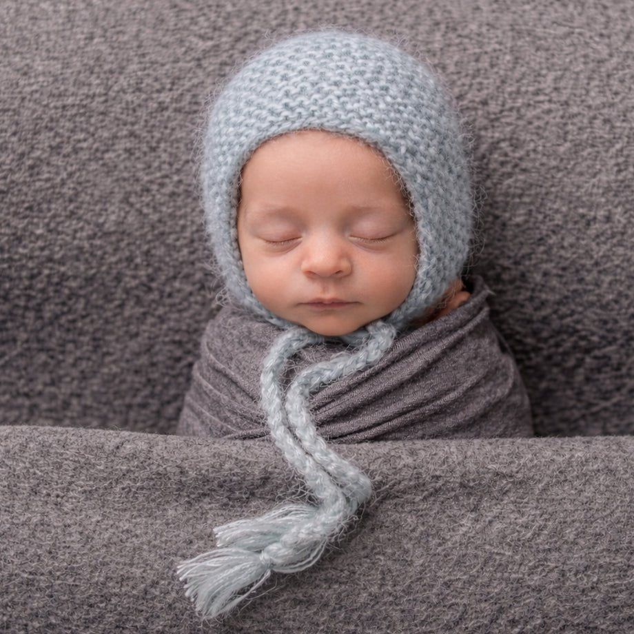 Newborn Blue Angora Knit Bonnet Infant - Newborn Knits