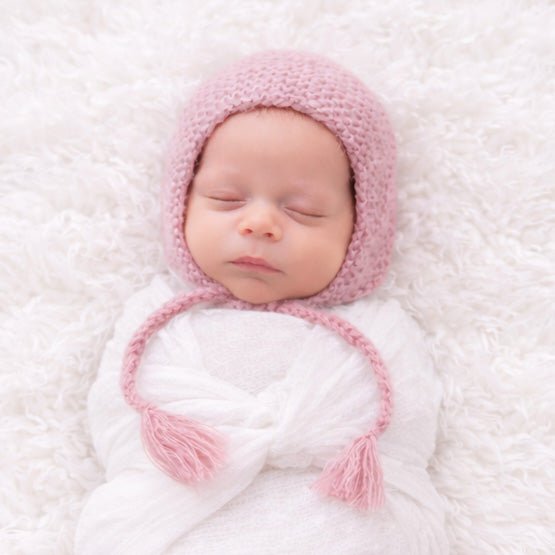 Newborn Pink Angora Knit Bonnet Infant - Newborn Knits