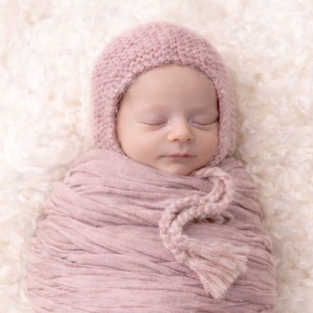 Newborn Pink Angora Knit Bonnet Infant - Newborn Knits