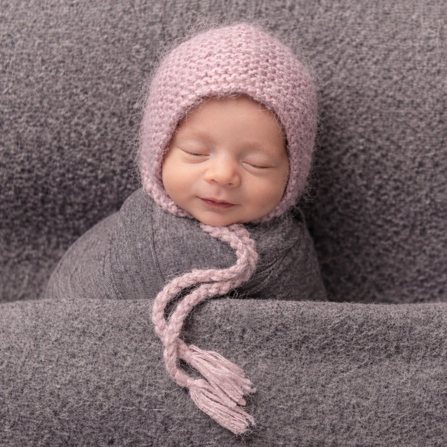 Newborn Pink Angora Knit Bonnet Infant - Newborn Knits