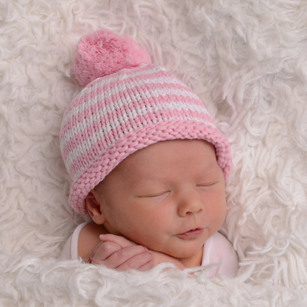 Newborn Pink Pom Pom Beanie Hat Infant - Newborn Knits