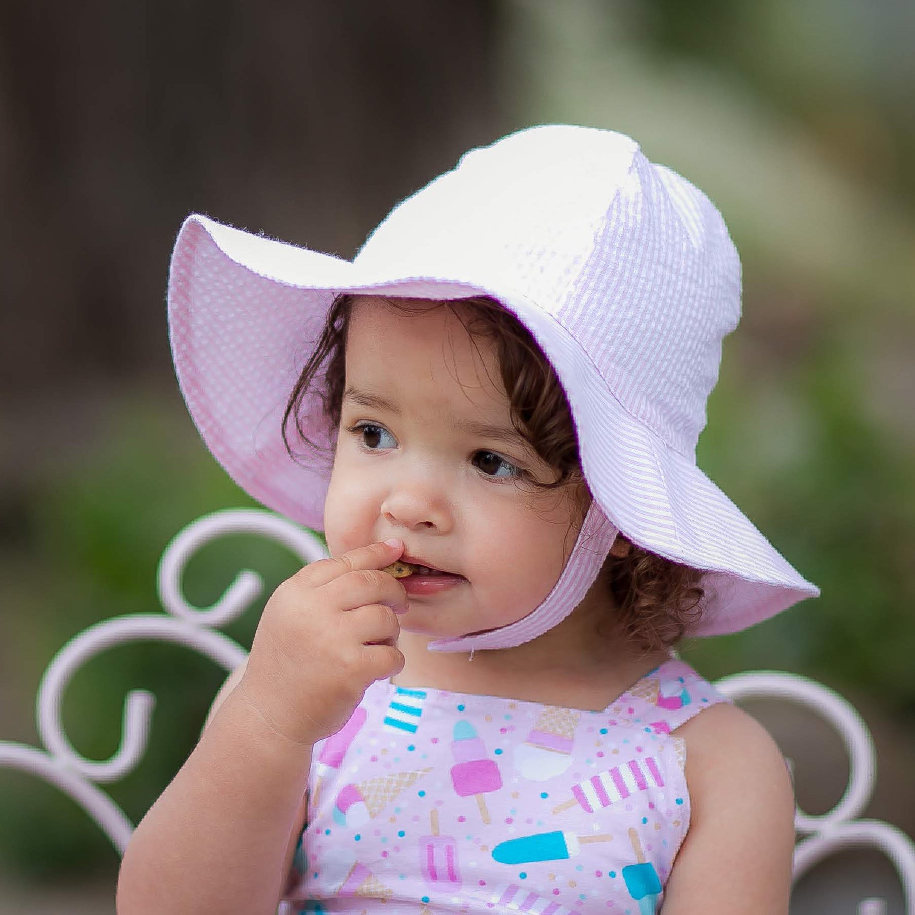 Pink Stripe UPF 25 Seersucker Sunhat for Babies Toddlers Huggalugs