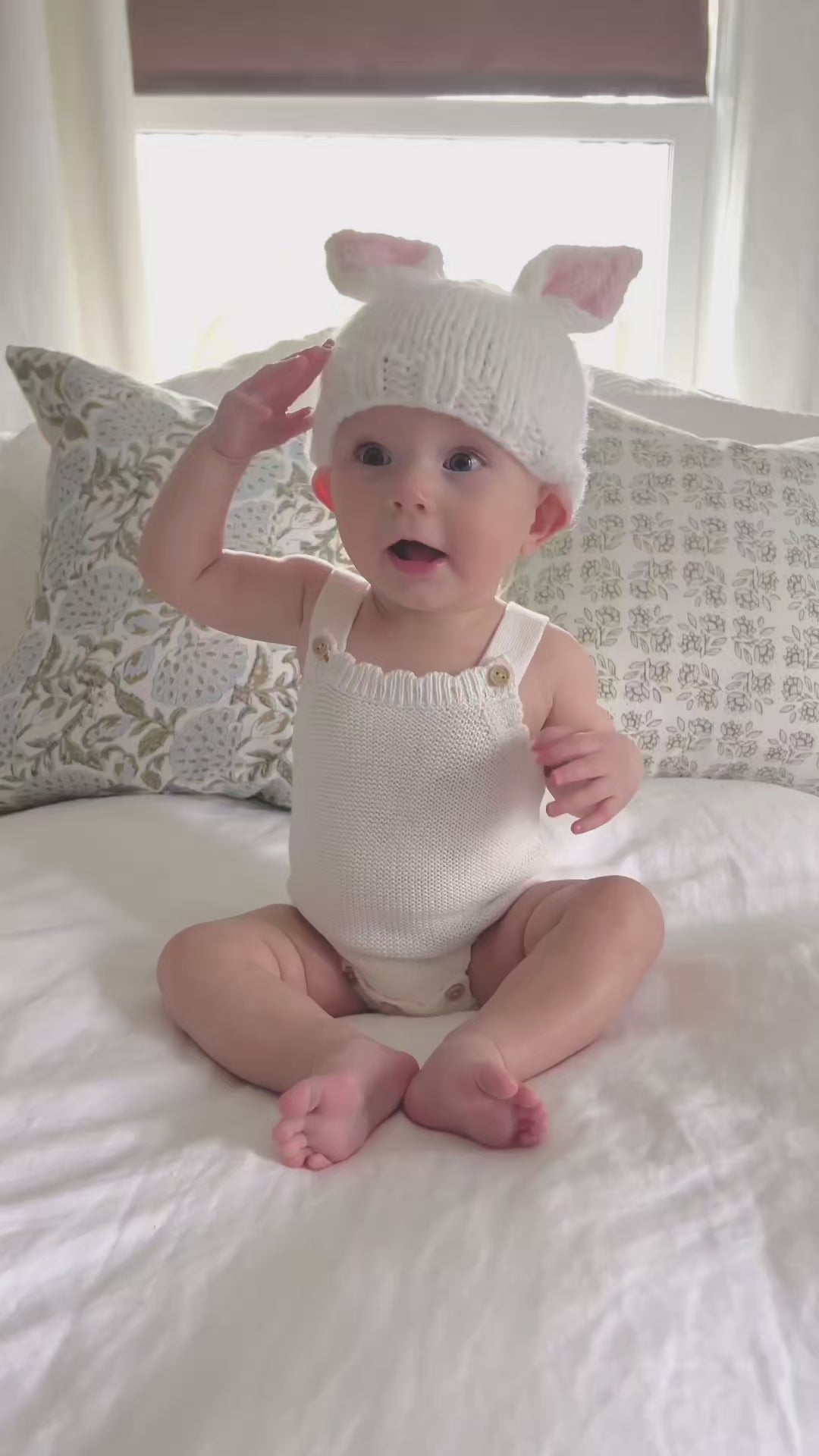 Bunny Ears White Beanie Hat