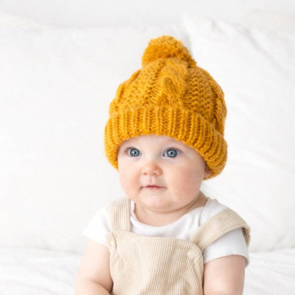 Saffron Gold Cable Beanie for Babies thru Adults - Huggalugs