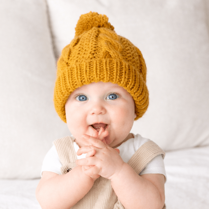Saffron Gold Cable Beanie for Babies thru Adults - Beanie Hats