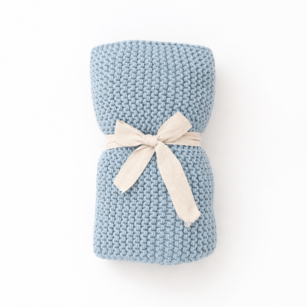 Surf Blue Garter Stitch Knit Blanket - Blanket