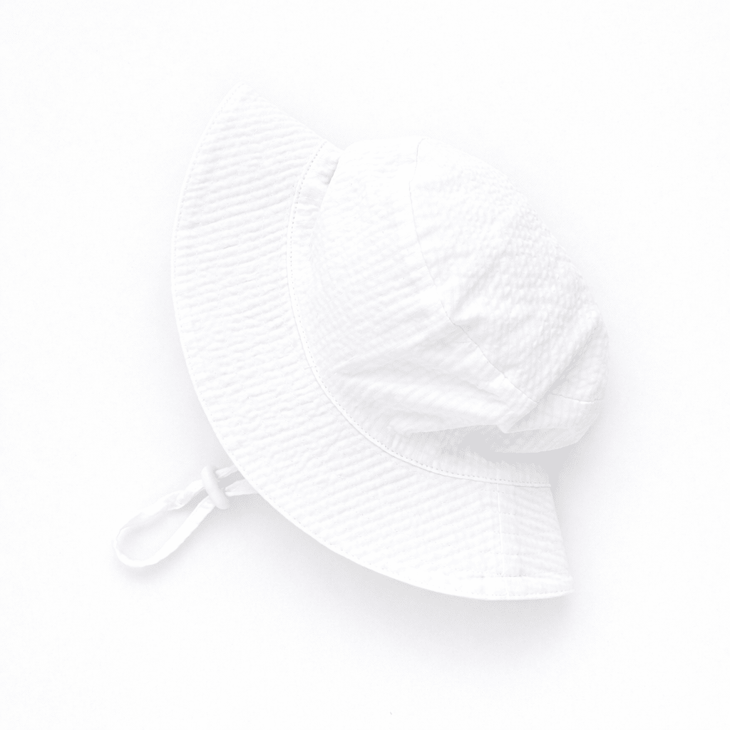 White Seersucker Bucket Hat UPF 50+ with Adjustable Breakaway Strap - Sunhat