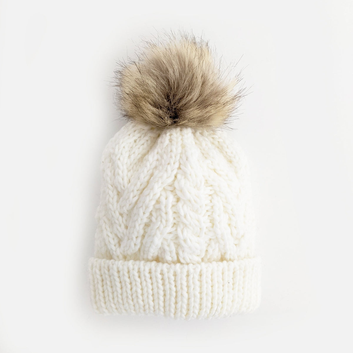 Winter White Pop Pom Pom Beanie Hat - Beanie Hats