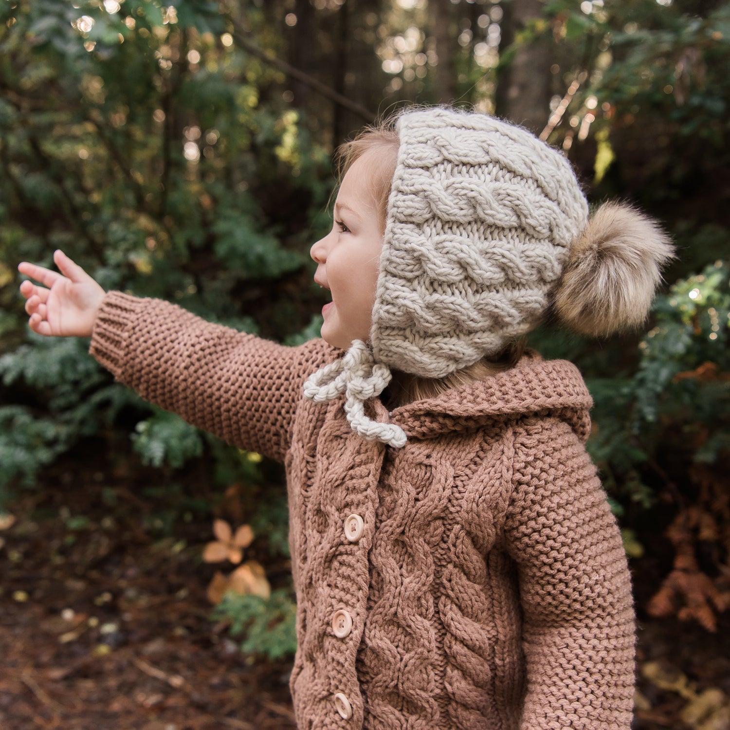 Aspen Oatmeal Cable Knit Bonnet for Babies, Toddlers & Kids - Huggalugs