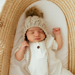Aspen Oatmeal Cable Knit Bonnet for Babies, Toddlers & Kids - Beanie Hats