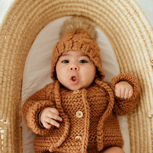 Aspen Pecan Cable Knit Bonnet for Babies, Toddlers & Kids - Beanie Hats