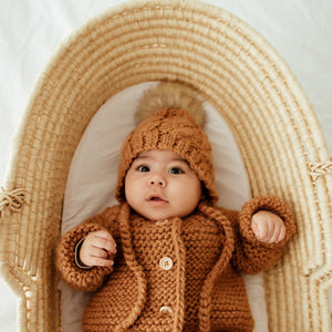 Aspen Pecan Cable Knit Bonnet for Babies, Toddlers & Kids - Beanie Hats