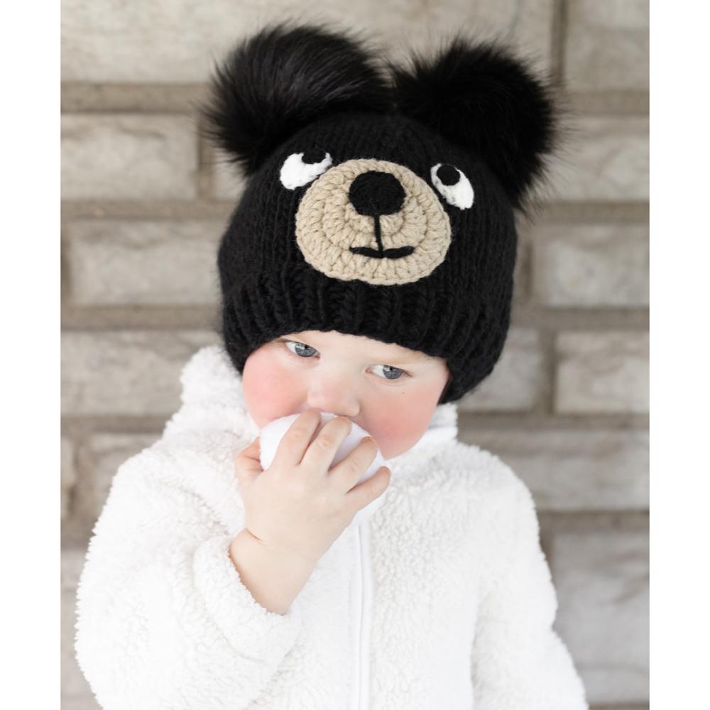 Black Bear Knit Beanie Hat for Babies, Toddlers & Kids