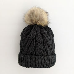 black-pop-pom-pom-beanie-hat-  display picture 1