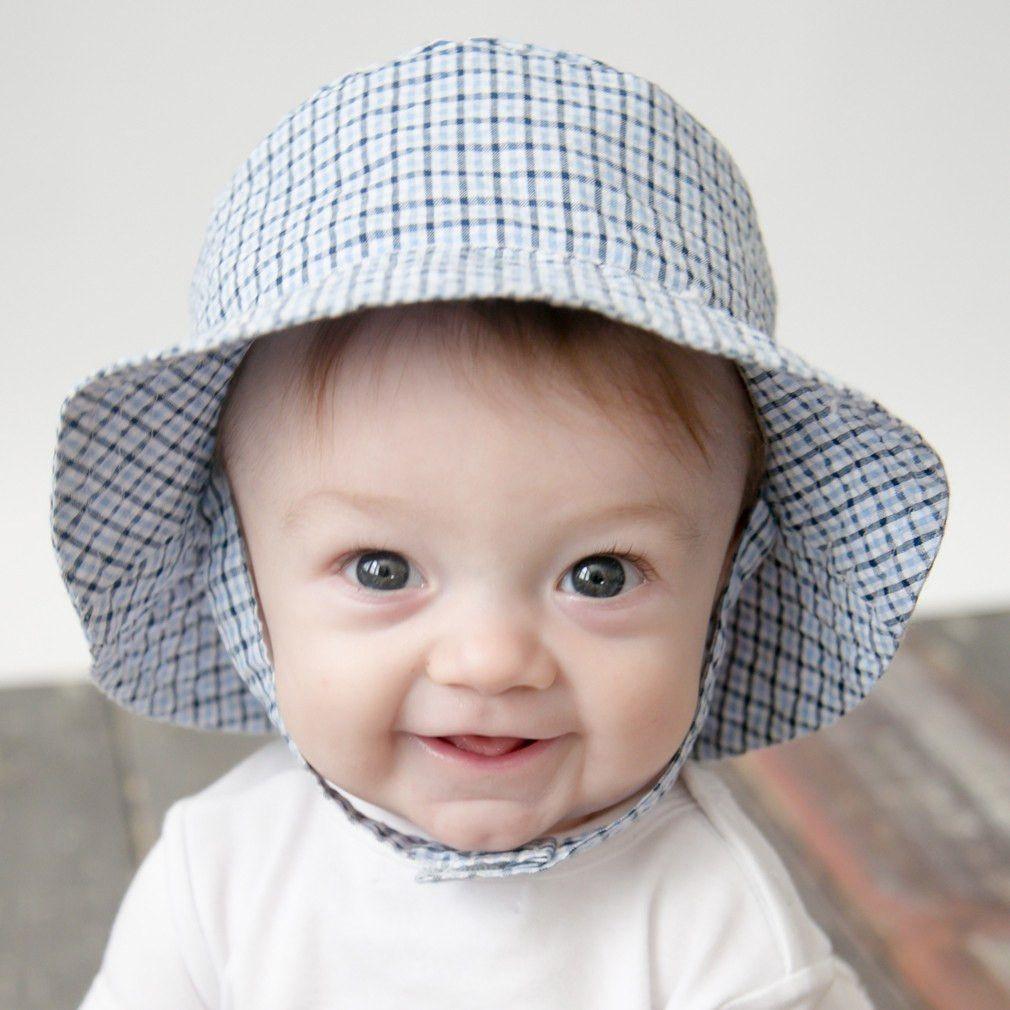 Blue Plaid UPF 25+ Seersucker Bucket Hat for Babies and Toddlers