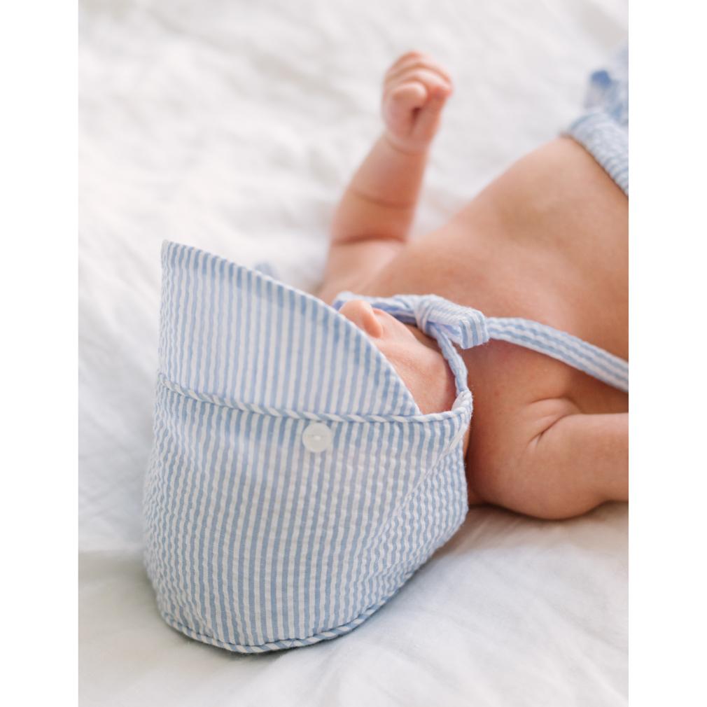 Blue Stripe UPF 25+ Seersucker Bonnet - bonnets