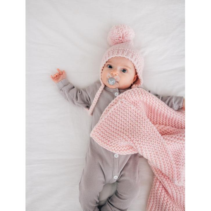 Blush Garter Stitch Knit Blanket - Beanie Hats
