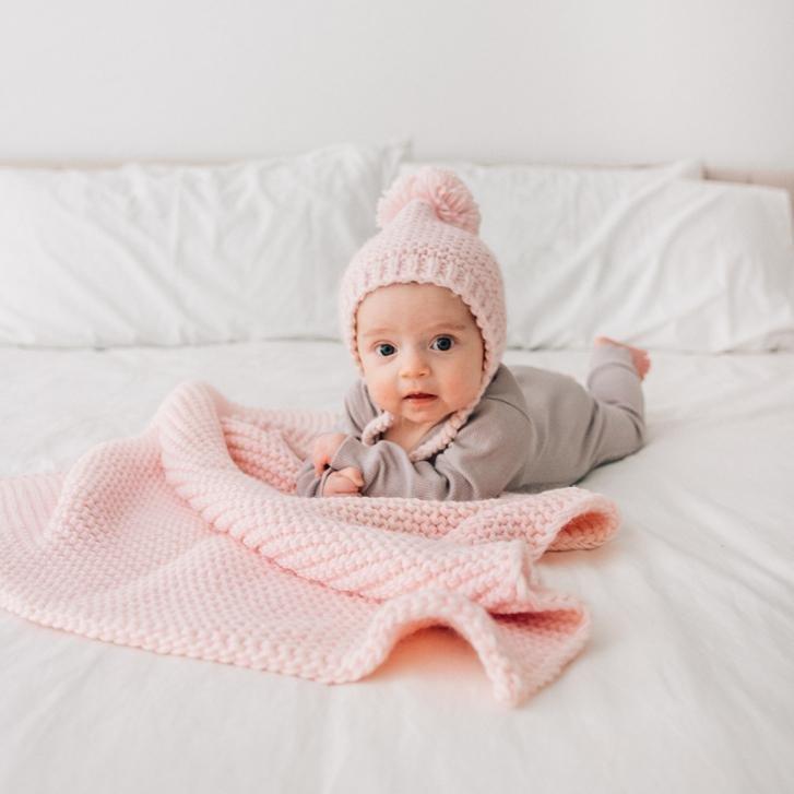 Blush Garter Stitch Knit Blanket - Beanie Hats