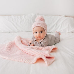Blush Garter Stitch Knit Blanket - Beanie Hats