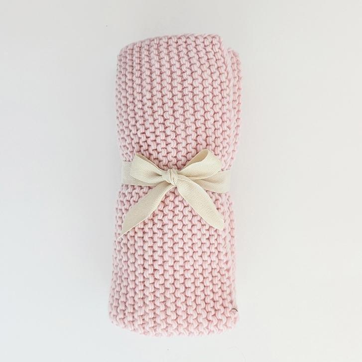 Blush Garter Stitch Knit Blanket - Beanie Hats