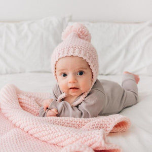 Blush Garter Stitch Knit Bonnet - Beanie Hats