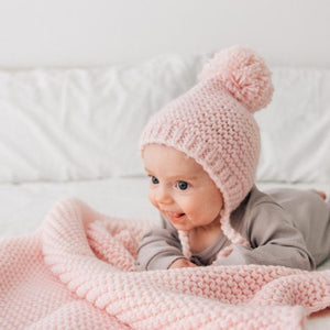 Blush Garter Stitch Knit Bonnet - Beanie Hats